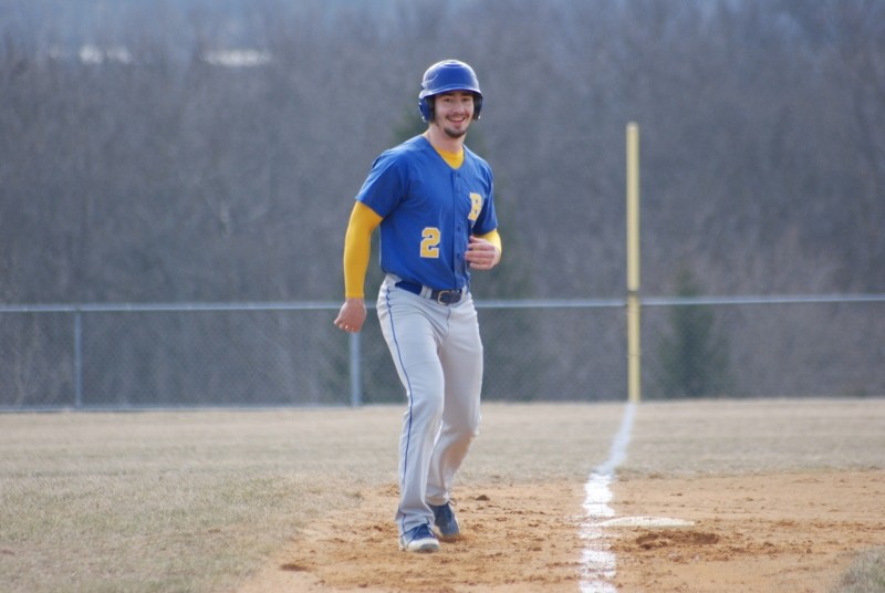 Senior Casey Gray, B-As newest member of the 100 hits club, cracks a smile in a game earlier this year at Tyrone.