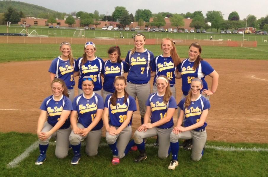 The Lady Blue Devil softball team shared ICC title honors with Everett.  Shown here are (front row, l to r) Jaqueline Finn, Kelcie Dennis, Talor Shildt, Anna Wolfe and Emily Nagle; back row (l to r): Saige McElwain, Caroline Showalter, Laycee Clark, Edyn Convery, Maddie Miller and Natalie 