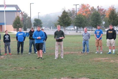 Isaac Mills (left) and Ryan Boslough (right) led Bellwood-Antis students in a prayer service before school this morning.  