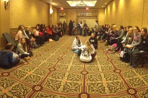 Choral students wait for their cue to perform at the Pennsylvania School Board Association Conference.