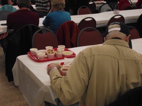 At the soup tasting, customers filled their trays with samples of the best soups from area restaurant.