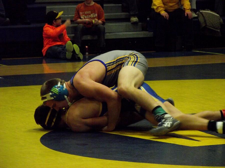 Nate Mock was one of several BA grapplers to register pins in last nights one-point win over Juniata Valley, the teams first this season.