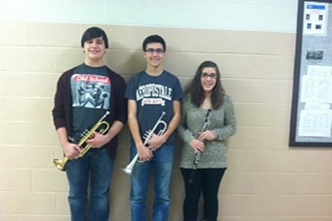 From left to right, Revel Southwell, Curt Messner and Sarah Knisely all qualified for PMEA District band.