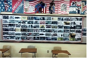 Eleventh grade students' work was the basis for a large mural Mrs. Brant created in her classroom.
