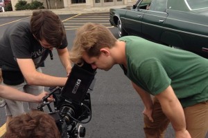 Josh Rimmey checks out a shot at a movie shoot in Toipton last September.