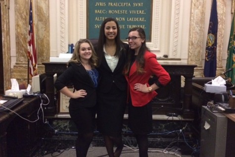 Phoebe Potter, Kayla Wooten, and Maria McFarland went head-to-head with Central in the first mock trial meet of the season at the Blair County Courthouse in Hollidaysburg.