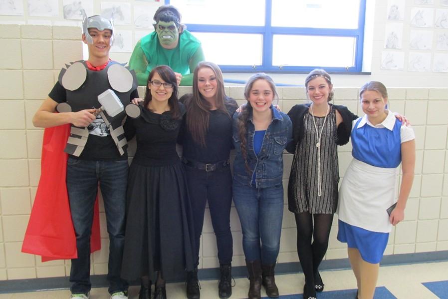 Dallas Huff, Emily Wagner, Ryan Boslough, Kelly Leamer, Kiara Wolfe, Paige Padula and Dionna Pearce were among the students dressed up for Dress as Your Book Favorite Character Day last year.