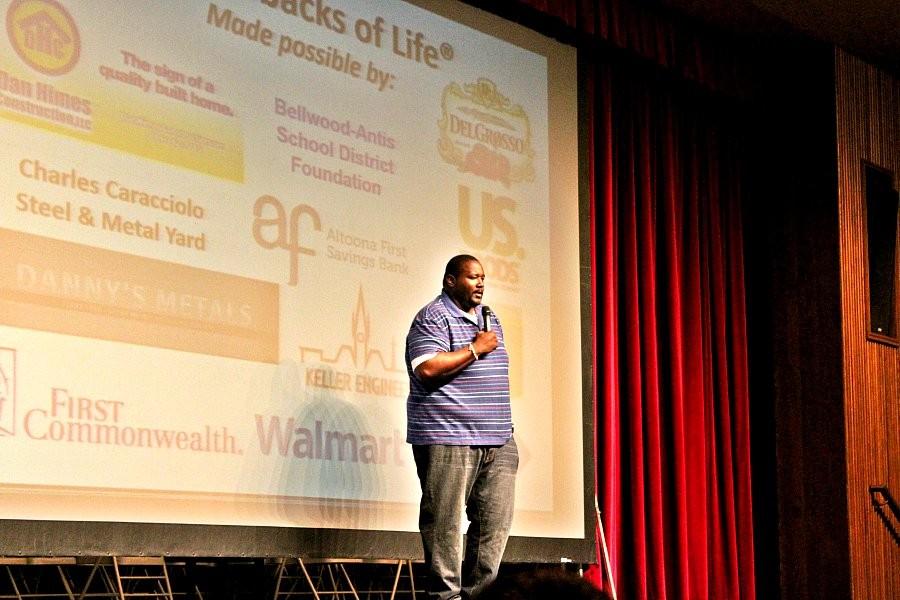 Actor Quinton Aaron spoke at Bellwood-Antis Thursday and moved the crowd with his very genuine presentation.