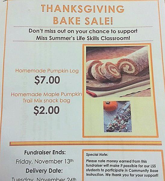 BAHS teachers have already received an order for for the Life Skills Classroom's fundraiser. 