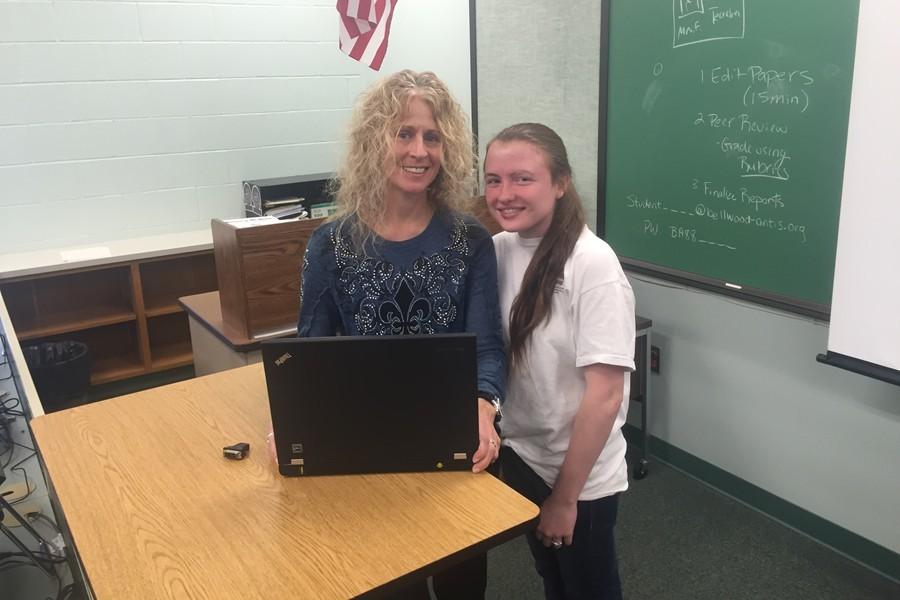 Aubree Reiter, shown in this file photo with Ms. Forshey, took first in the Blair County FFA speech competition.
