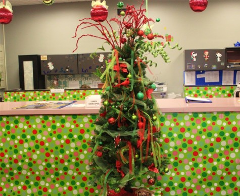 For practical purposes, the main office displays a fake tree to get everyone in the Christmas spirit.