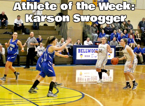 Junior Karson Swogger looking for options on the court.