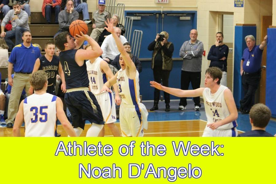 Senior Noah DAngelo on defense trying to stop the ball.