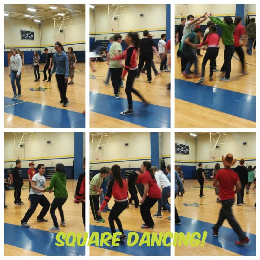 Students showing their square dancing moves.