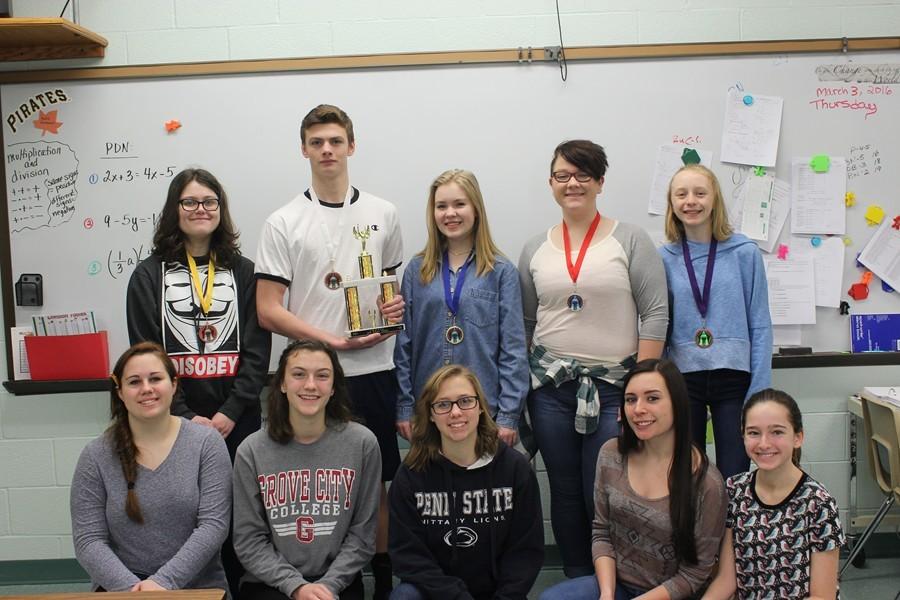 Speech team members who helped bring home a fourth-place team finish from St. Francis yesterday include - front row (l to r): Kyra Woomer, Stephanie Mills, Addison Clemente, Maria McFarland, and Alivia Jacobs; back row (l to r): Kerri Little, Luke Hollingshead, Grace Misera, Alli McCaulley, and Jenna Bartlett.
