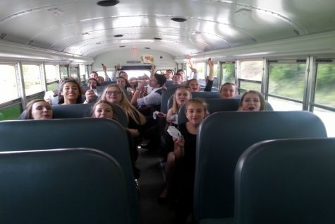 The Bell-Aires celebrate a show well done on their way back from Altoona.
