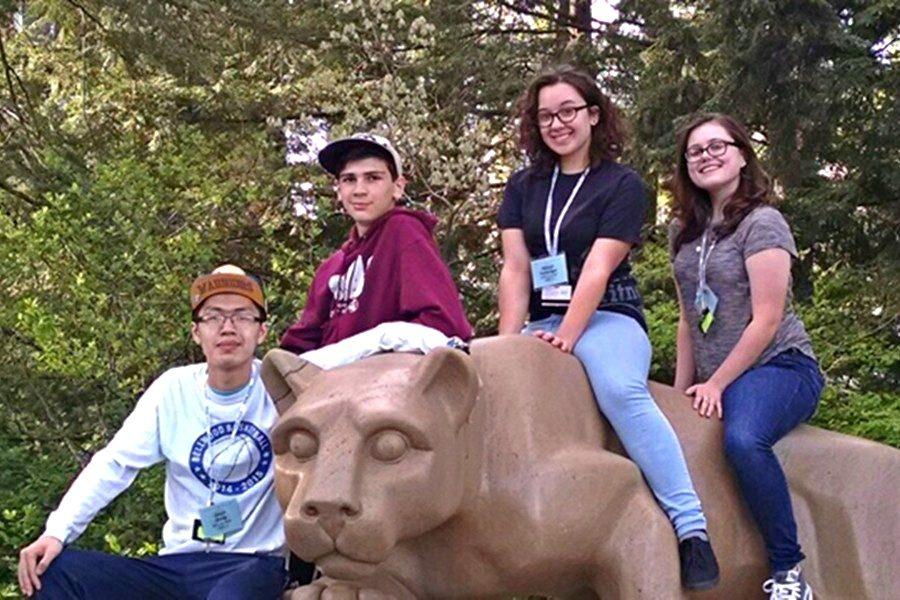 From left to right: Devon Zheng, Quintin Nelson, Hannah Hornberger, and Kerri Little had a chance to check out the Penn State campus last week at the PJAS state competition. Hornberger and Little each earned first place awards.