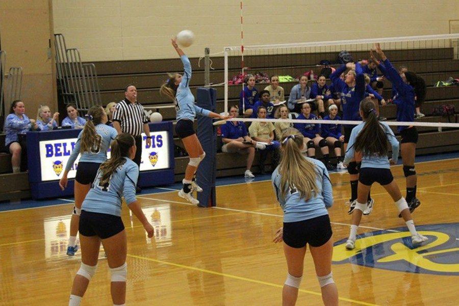 Lindsey Southwaorth goes up for a spike against Mount Union.