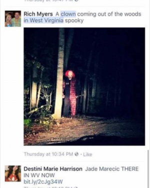 This now notorious picture shared on Facebook and Instagram is proof positive of a clown scare headed to our area.