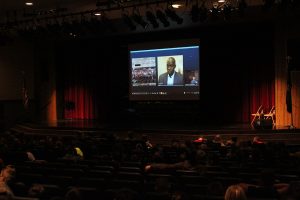 B-A students in grades 4-7 gathered in the auditorium to communicate with Salva Dut via Skype.