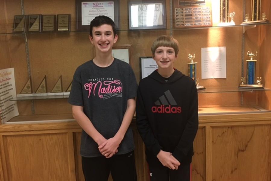 Cardon Poe and Noah Patton took first place in Duo Drama at the Indiana meet for the Junior High Speech Team.