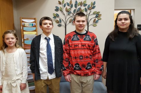 Middle school Students of the Week are: (l to r) Hannah McClellan, Dallas Smithmyer, Michael Kienzle, and Abby Orona.
