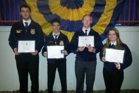 Tom Whiteford, Mike Cherry, Noah Schratzmeier and Abie Boutelier received their Keystone Awards at the PA Farm how.