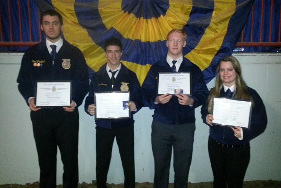 Tom Whiteford, Mike Cherry, Noah Schratzmeier and Abie Boutelier received their Keystone Awards at the PA Farm how.