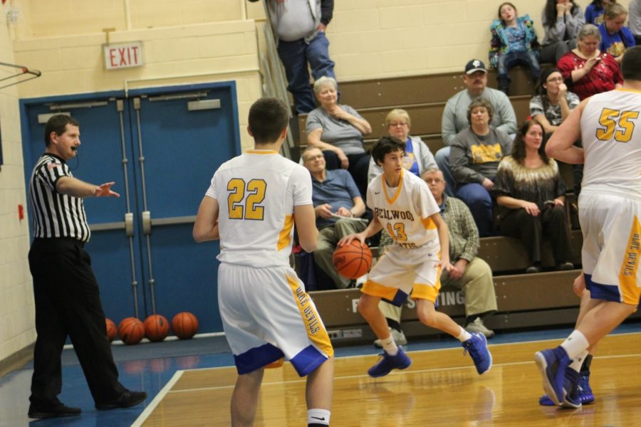 Mason Yingling dribbles away from trouble against Claysburg-Kimmel.