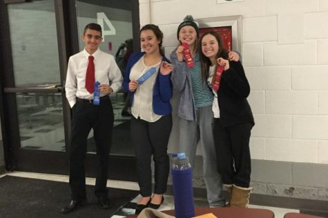 (L to r): Dan Kustaborder and Hannah Hornberger won first in their speech categories at Blacklick Valley, while Jenna Bartlett and Alivia Jacobs took second in duo.