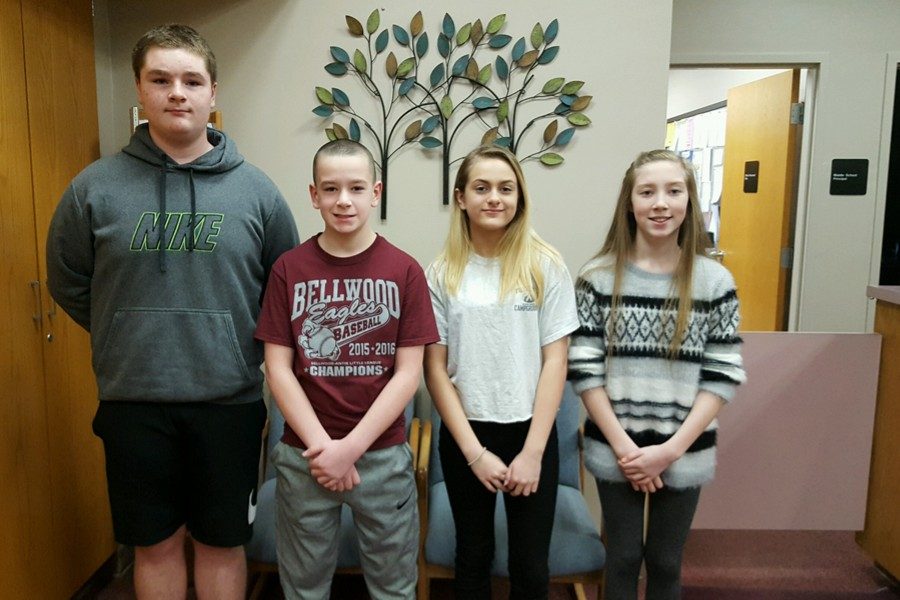 This weeks middle school Students of the Week are: (l to r)                 Jacob Hawn, Brandon Cherry, Riley Endress, and Reagan Boyer.
