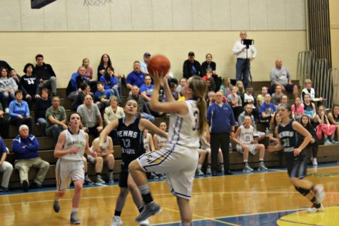 Sophomore Kara Engle lays in two points in B-As emphatic playoff win over Penns Manor.