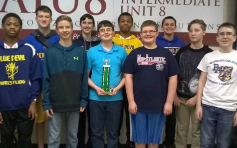 Scholastic scrimmage team members included, front row (l to r): Aiden Taylor, Kenneth Robison, Philip Chamberlin, Zach Amato, Emma Corrado, and John Sloey; back row (l to r): Zach Mallon, Caedon Poe, Alex Taylor, Jack Luensmann.