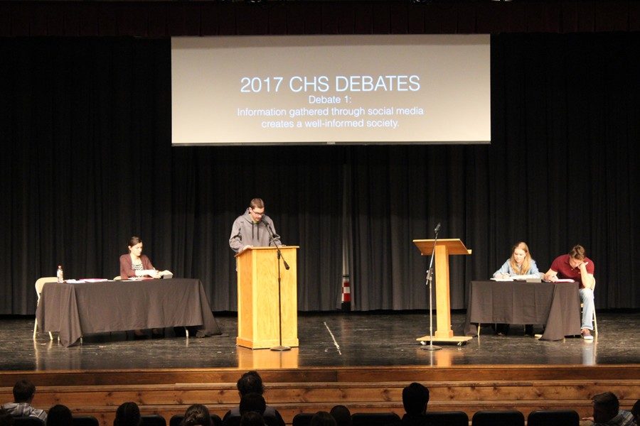 Joe Padula kicks things off for his team, presenting as the first speaker in the annual CHS school-wide debates.