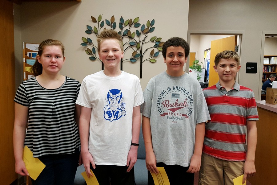 Middle school  Students of the Week are: Rebbecca Burns, Ethan Hess, Wyatt McKendree, and Aston Hundt.