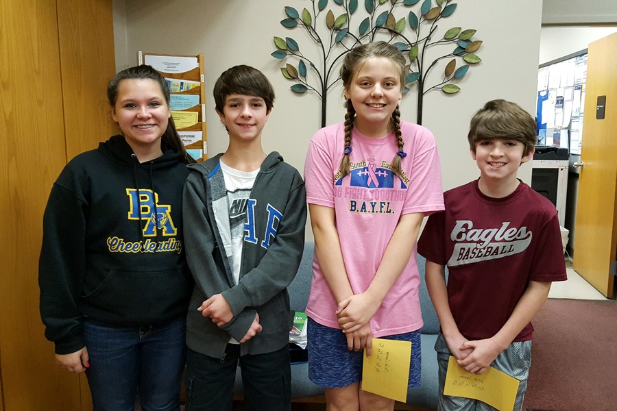 Middle school Students of the Week include (l to r): Mikayla Rodland, Cole Cherry, Bailee Conway, and Ethan Johnson.