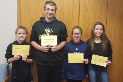 This weeks middle school Students of the Week are (l to r) Izayah Little, Aaron Laird, Shawna Lovrich, and Layla Kurtz.