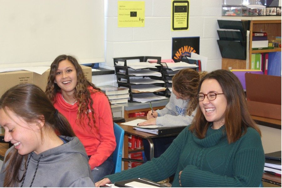 Hannah Hornberger, shown with Ali Dumin and Tina Hollen before math class, has made a big splash in her four years at BAHS.