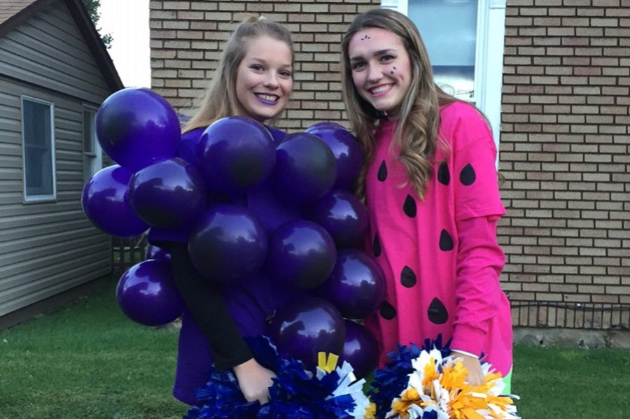 Lydia Eamigh and Sidney Patterson had a fruity idea for last years Halloween parade. This year, students can dress up for Halloween in school.