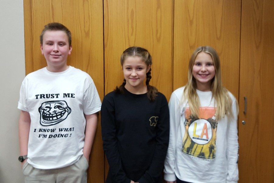 The most recent Students of the Week are (l to r): Jimi Wilson, Lauren Anderson, Allison Kendall. Absent: Nicole Boslet.

