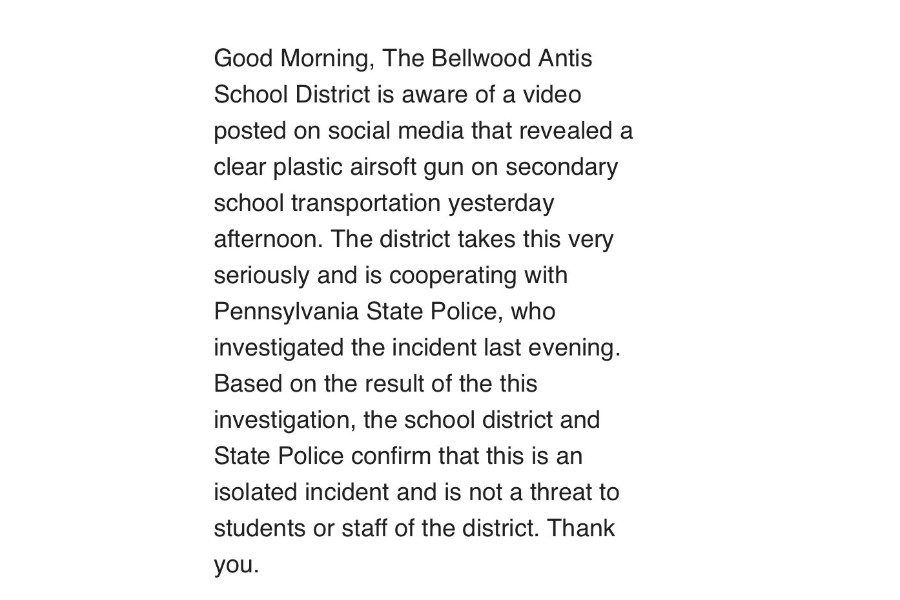 A copy of the message sent via phone messenger throughout the District on Tuesday morning.