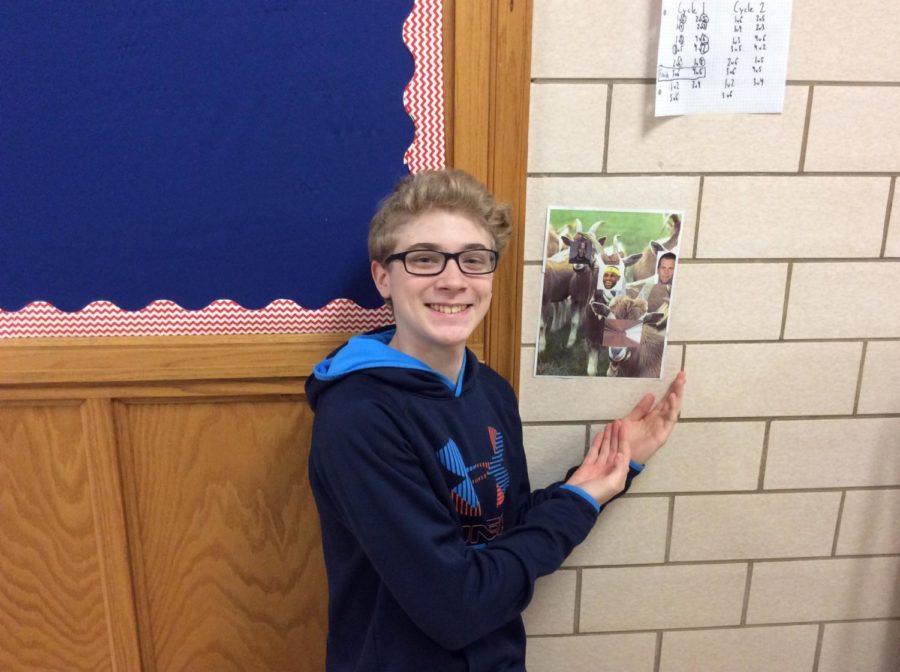Nathan hanging out in the 8th grade hallway.