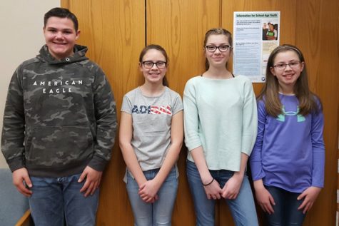 Middle school Students of the Week include, from left to right:
Dominic Caracciolo, Mara Bollinger, Carena Eamigh, and Jenn Norton.
