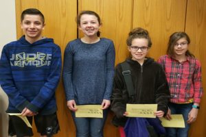 Middle school Students of the Week include, left to right: Xander Shank,  Ashlyn Snyder, Becca Brown, and Kayeleena Lauver.
