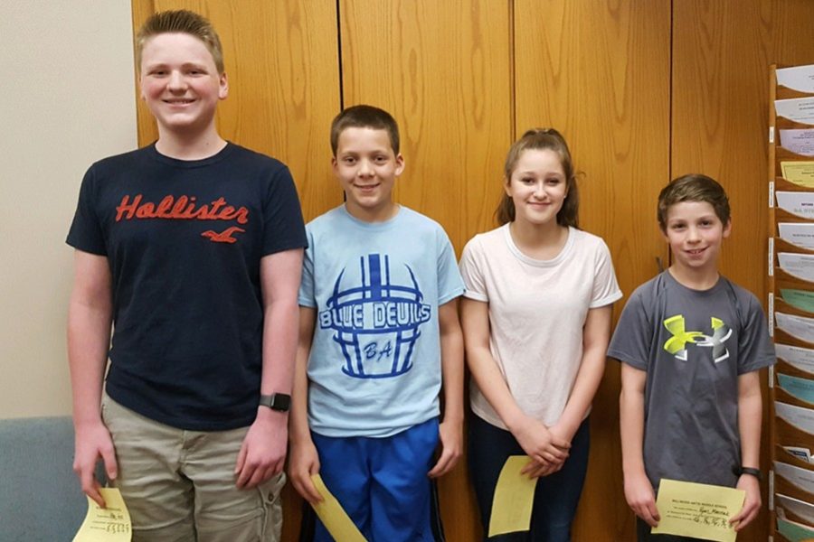 Middle school Students of the week include, from l to r: Ethan Hess, Dylan Andrews, Hannah Anderson, and Ryan Marinak.