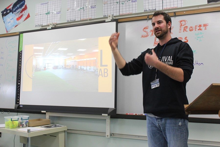 B-A alum Tyler Hunter visited Mr. Elders POD classes and discuss the importance of developing business models.