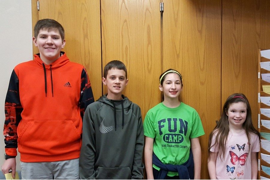 This weeks middle school Students of the Week include, l to r: Alex Perry, Brayden Wagner, Evalyna Aiken, and Emily Zacker.