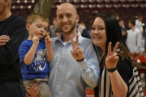 Kylie Longo-McGarvey poses with her husband Ryan and son Greyson in Hershey in 2019 following B-As second PIAA championship win. Mrs. Longo-McGarvey became the programs head coach this season.