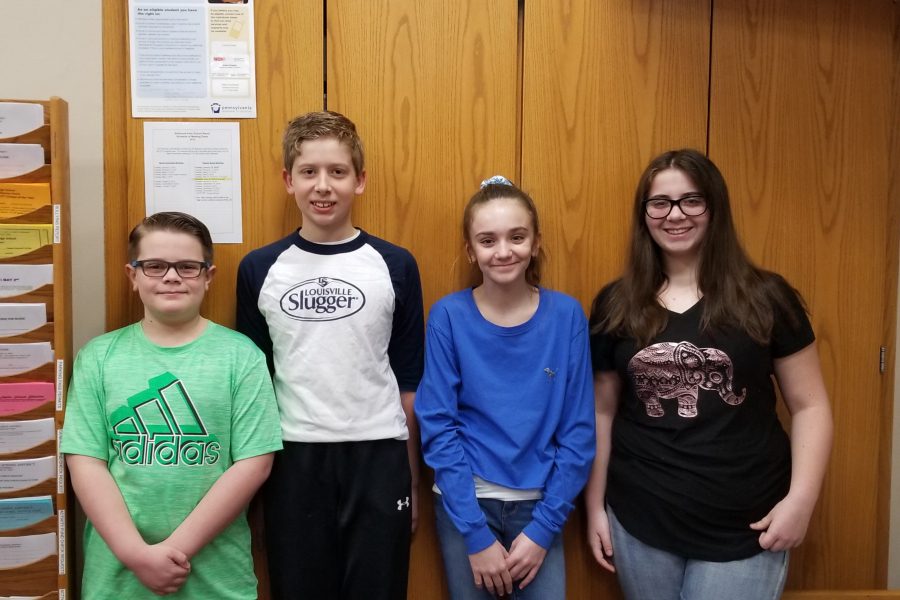 The latest middle school Students of the Week are: (l to r) Cooper Lovrich, Matthew Berkowitz, Ava Kensinger, and Jocelyn McGuire.