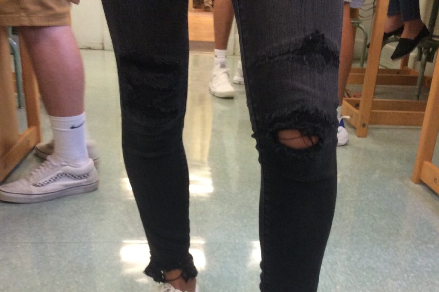 Jeans like these, with exposed skin showing even at or below the knee, are no longer legal at Bellwood-Antis.